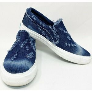 Blowfish Malibu Distressed Blue Jean Denim Casual Slip on Sneakers Size 8